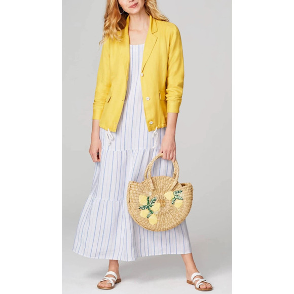 J. Jill Love Linen Sleeveless Tiered Maxi Dress Medium Petite Coastal Beach - Picture 16 of 16